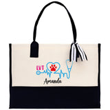 Nurse Stethoscope Heart LVT Tote Custom Name Personalized Cotton Canvas Tote Bag Nurse Gift Future Nursing Student Graduation Gift - Aaria Tees Aaria Tees