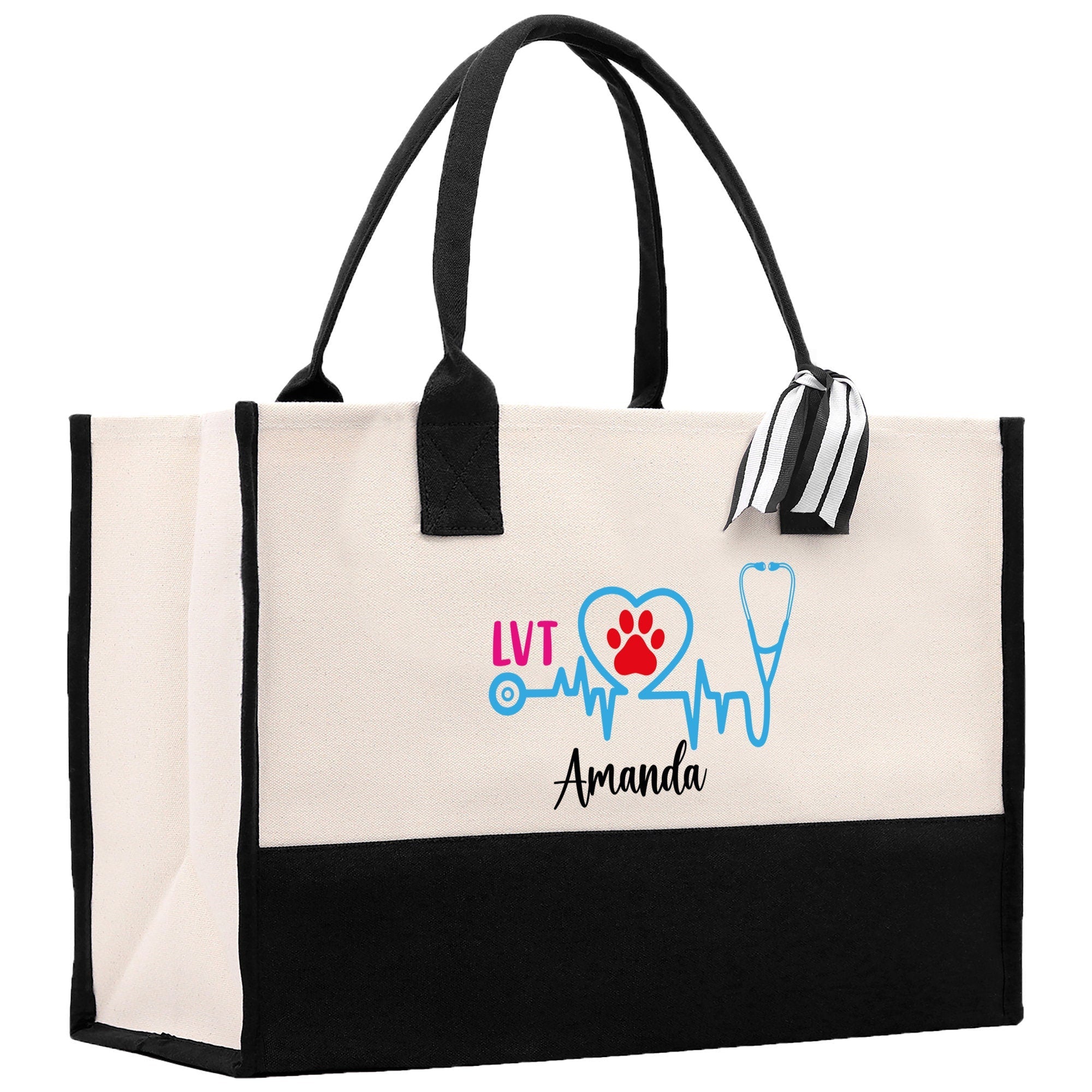 Nurse Stethoscope Heart LVT Tote Custom Name Personalized Cotton Canvas Tote Bag Nurse Gift Future Nursing Student Graduation Gift - Aaria Tees Aaria Tees