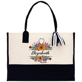 Floral Nurse Tote Custom Name Personalized Cotton Canvas Tote Bag Nurse Gift Future Nurse Gift Nursing Student Graduation Gift - Aaria Tees Aaria Tees