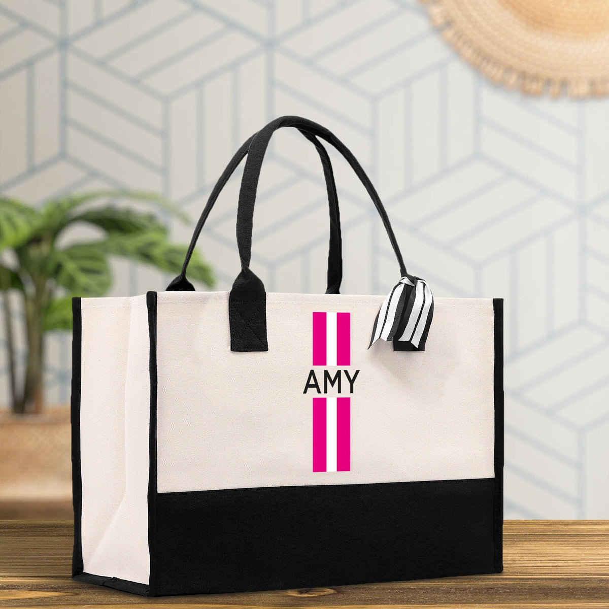 Personalized Monogrammed Canvas Tote Bag Striped Initials Custom Name Beach Bag Bridal Party Gifts Bride Gift Holiday Gift Bag - Aaria Tees
