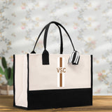 Personalized Monogrammed Canvas Tote Bag Striped Initials Custom Name Beach Bag Bridal Party Gifts Bride Gift Holiday Gift Bag - Aaria Tees Aaria Tees
