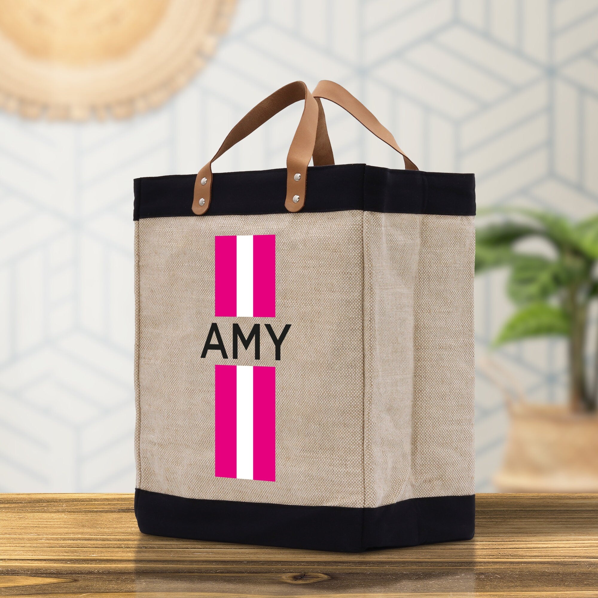 Personalized Monogrammed Canvas Tote Bag Striped Initials Custom Name Beach Bag Bridal Party Gifts Bride Gift Holiday Gift Bag - Aaria Tees Aaria Tees