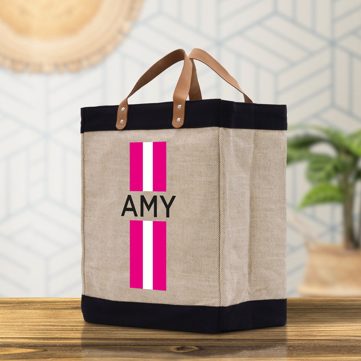 Personalized Monogrammed Canvas Tote Bag Striped Initials Custom Name Beach Bag Bridal Party Gifts Bride Gift Holiday Gift Bag - Aaria Tees