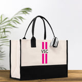 Personalized Monogrammed Canvas Tote Bag Striped Initials Custom Name Beach Bag Bridal Party Gifts Bride Gift Holiday Gift Bag - Aaria Tees Aaria Tees