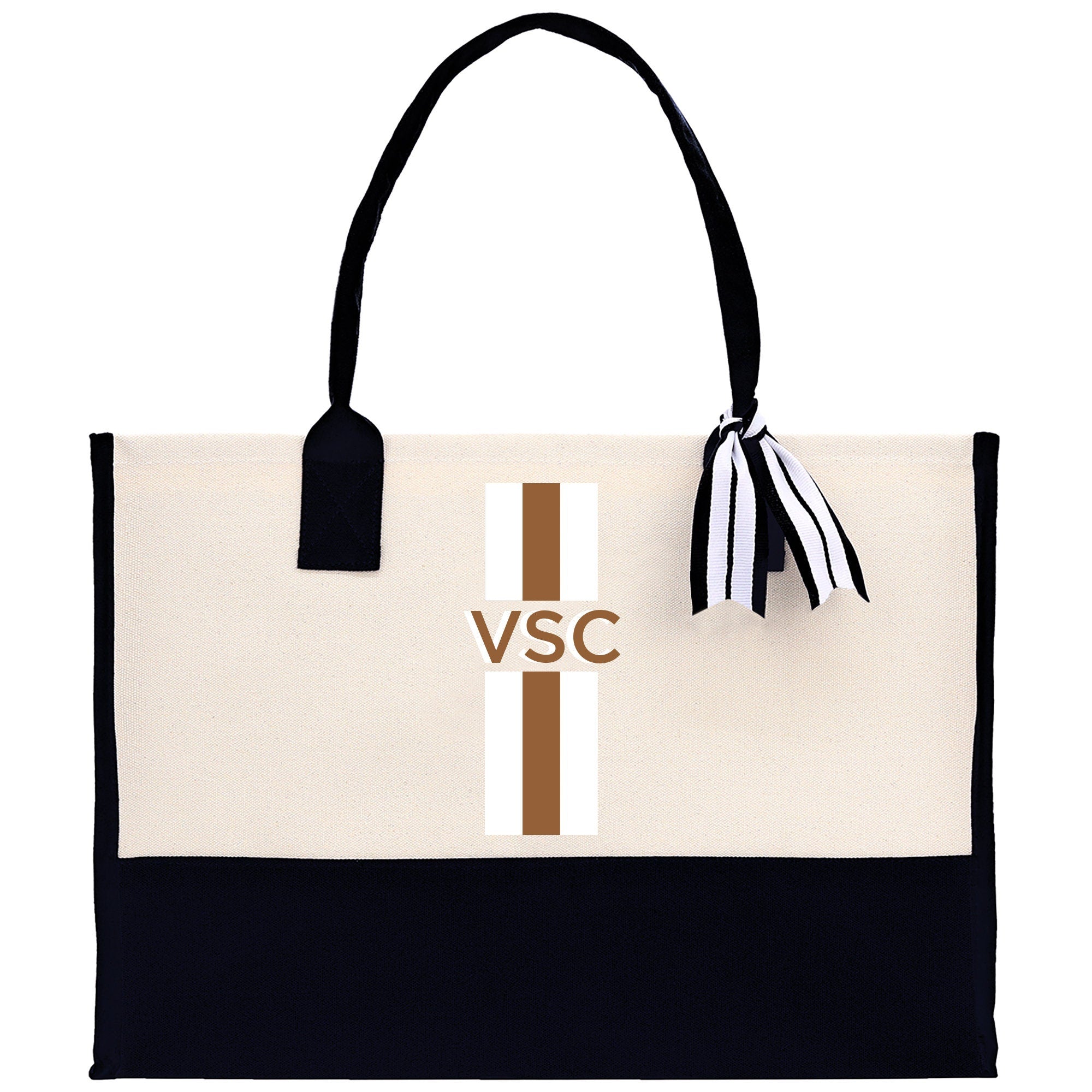Personalized Monogrammed Canvas Tote Bag Striped Initials Custom Name Beach Bag Bridal Party Gifts Bride Gift Holiday Gift Bag - Aaria Tees Aaria Tees