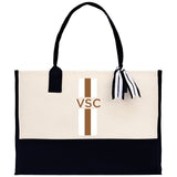 Personalized Monogrammed Canvas Tote Bag Striped Initials Custom Name Beach Bag Bridal Party Gifts Bride Gift Holiday Gift Bag - Aaria Tees Aaria Tees