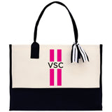 Personalized Monogrammed Canvas Tote Bag Striped Initials Custom Name Beach Bag Bridal Party Gifts Bride Gift Holiday Gift Bag - Aaria Tees Aaria Tees