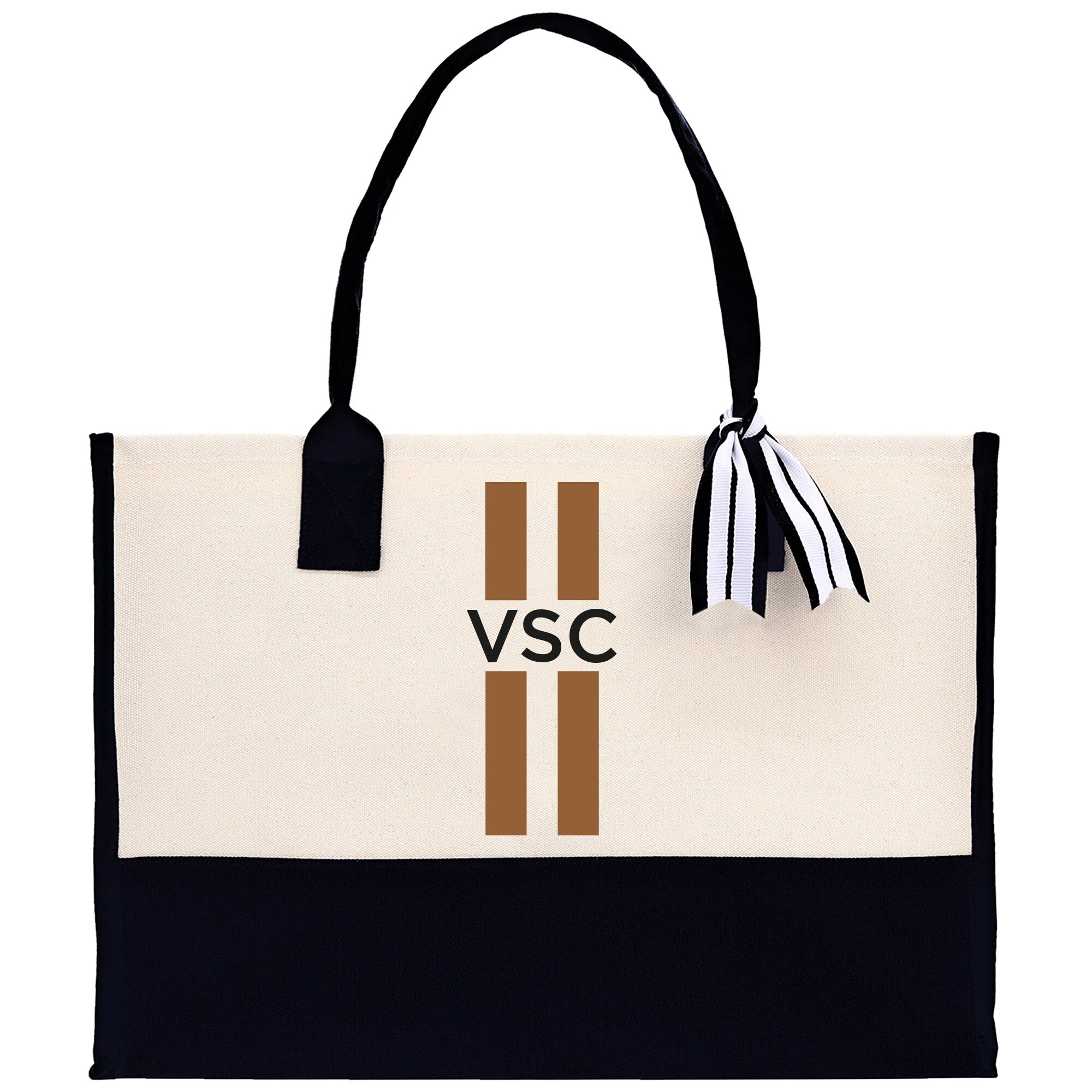 Personalized Monogrammed Canvas Tote Bag Striped Initials Custom Name Beach Bag Bridal Party Gifts Bride Gift Holiday Gift Bag - Aaria Tees Aaria Tees
