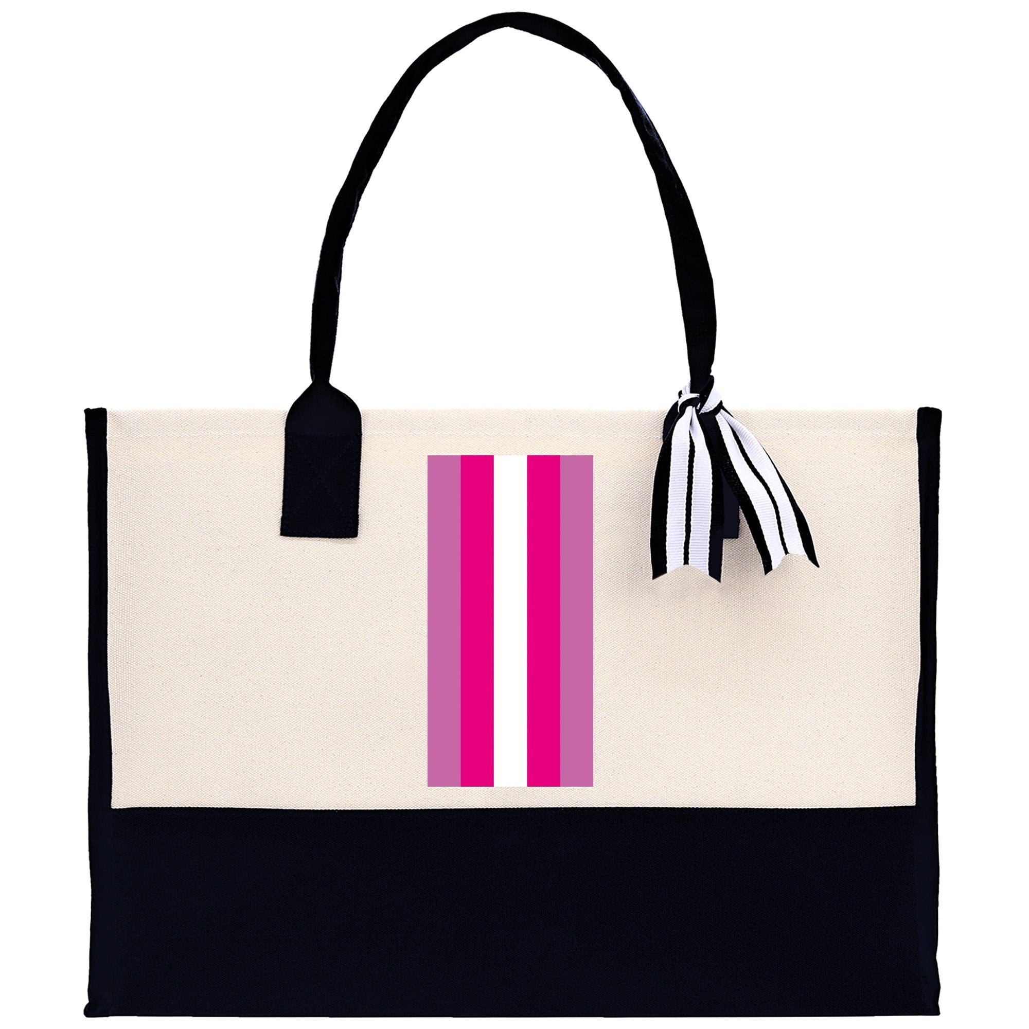 Personalized Monogrammed Canvas Tote Bag Striped Initials Custom Name Beach Bag Bridal Party Gifts Bride Gift Holiday Gift Bag - Aaria Tees Aaria Tees
