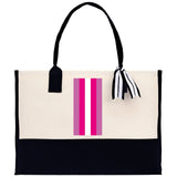 Personalized Monogrammed Canvas Tote Bag Striped Initials Custom Name Beach Bag Bridal Party Gifts Bride Gift Holiday Gift Bag - Aaria Tees Aaria Tees