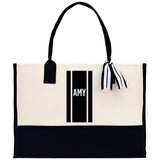 Personalized Monogrammed Canvas Tote Bag Striped Initials Custom Name Beach Bag Bridal Party Gifts Bride Gift Holiday Gift Bag - Aaria Tees Aaria Tees