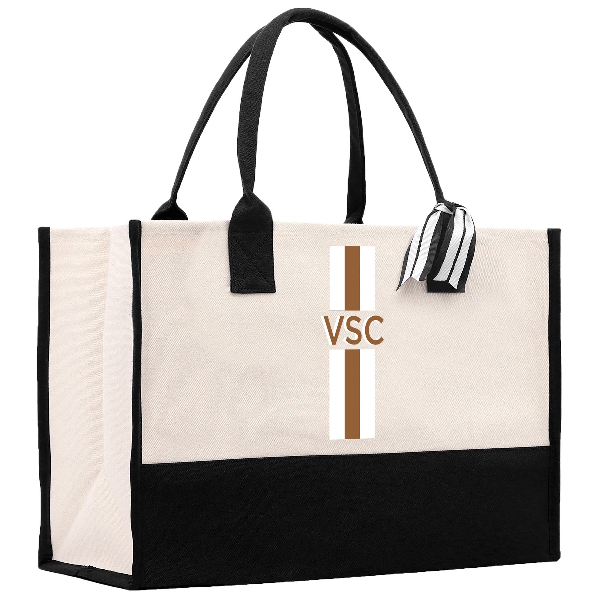 Personalized Monogrammed Canvas Tote Bag Striped Initials Custom Name Beach Bag Bridal Party Gifts Bride Gift Holiday Gift Bag - Aaria Tees Aaria Tees