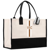 Personalized Monogrammed Canvas Tote Bag Striped Initials Custom Name Beach Bag Bridal Party Gifts Bride Gift Holiday Gift Bag - Aaria Tees Aaria Tees