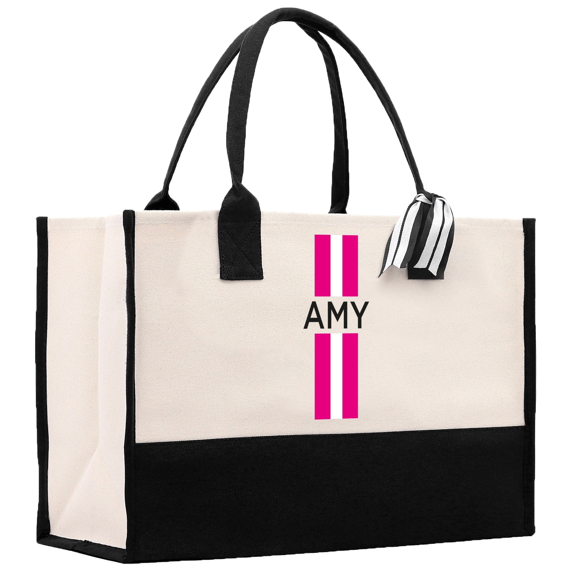 Personalized Monogrammed Canvas Tote Bag Striped Initials Custom Name Beach Bag Bridal Party Gifts Bride Gift Holiday Gift Bag - Aaria Tees Aaria Tees