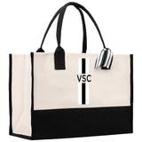 Personalized Monogrammed Canvas Tote Bag Striped Initials Custom Name Beach Bag Bridal Party Gifts Bride Gift Holiday Gift Bag - Aaria Tees Aaria Tees