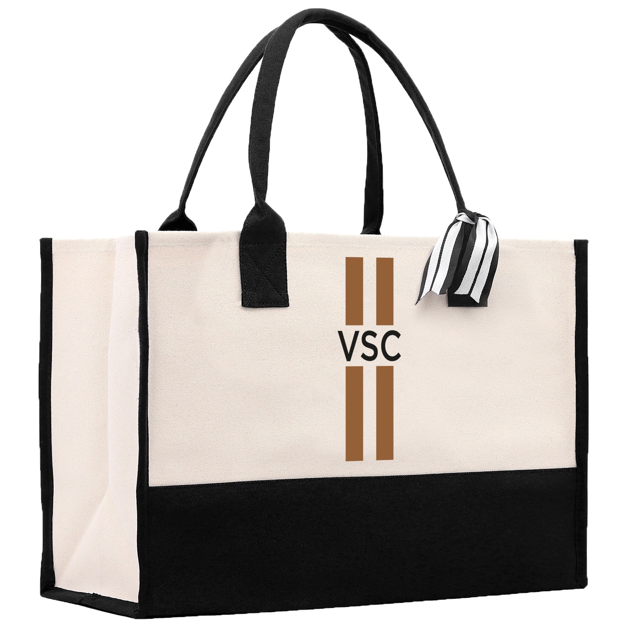 Personalized Monogrammed Canvas Tote Bag Striped Initials Custom Name Beach Bag Bridal Party Gifts Bride Gift Holiday Gift Bag - Aaria Tees Aaria Tees
