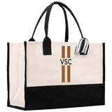 Personalized Monogrammed Canvas Tote Bag Striped Initials Custom Name Beach Bag Bridal Party Gifts Bride Gift Holiday Gift Bag - Aaria Tees Aaria Tees