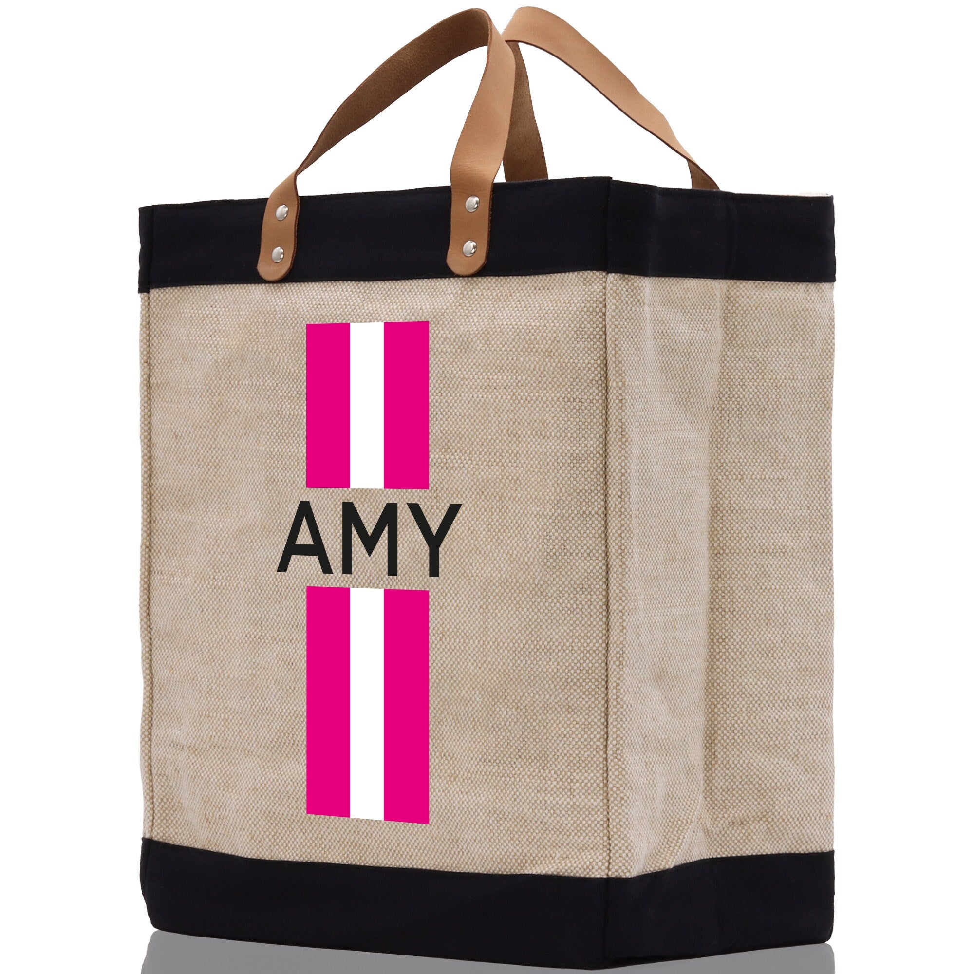 Personalized Monogrammed Canvas Tote Bag Striped Initials Custom Name Beach Bag Bridal Party Gifts Bride Gift Holiday Gift Bag - Aaria Tees Aaria Tees