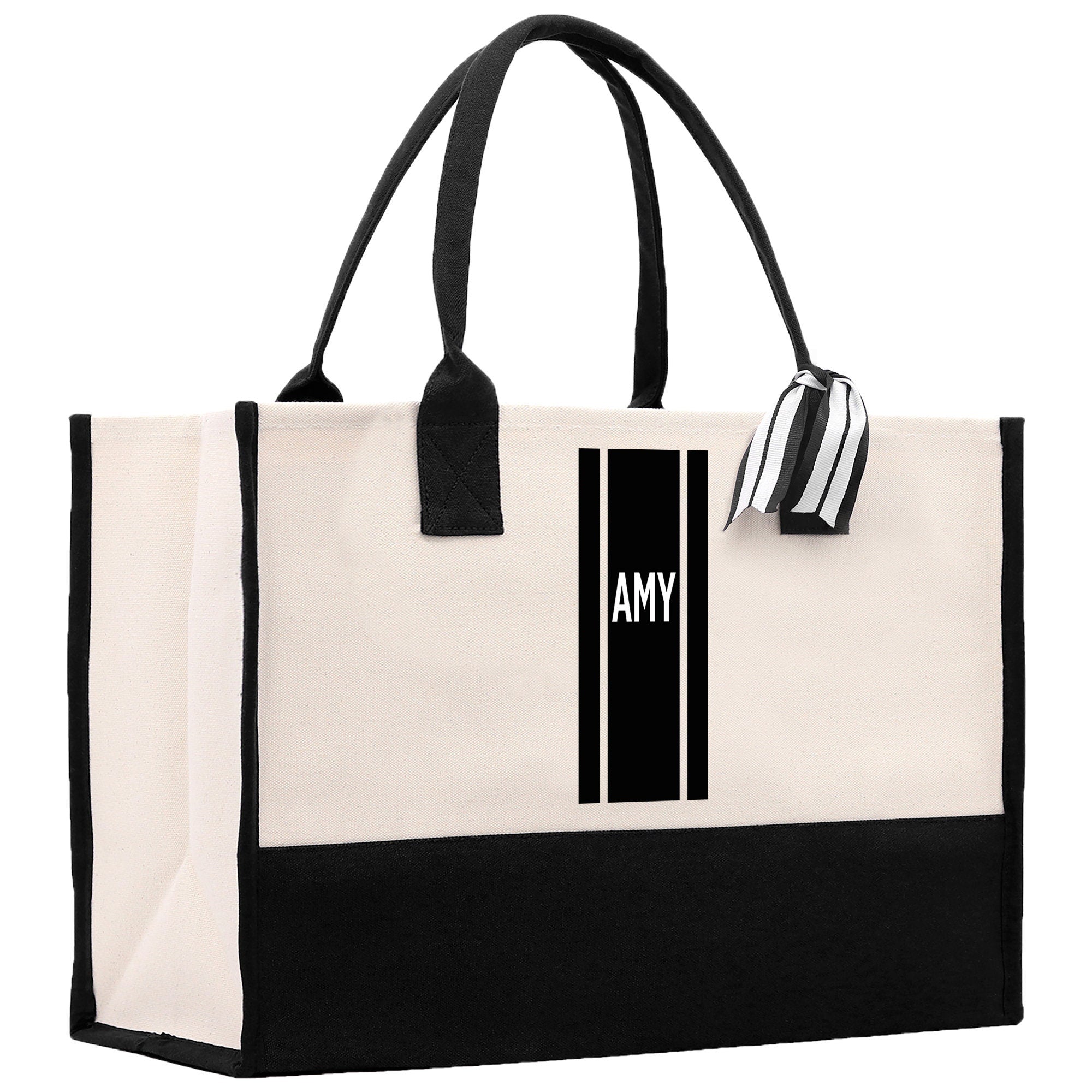 Personalized Monogrammed Canvas Tote Bag Striped Initials Custom Name Beach Bag Bridal Party Gifts Bride Gift Holiday Gift Bag - Aaria Tees Aaria Tees