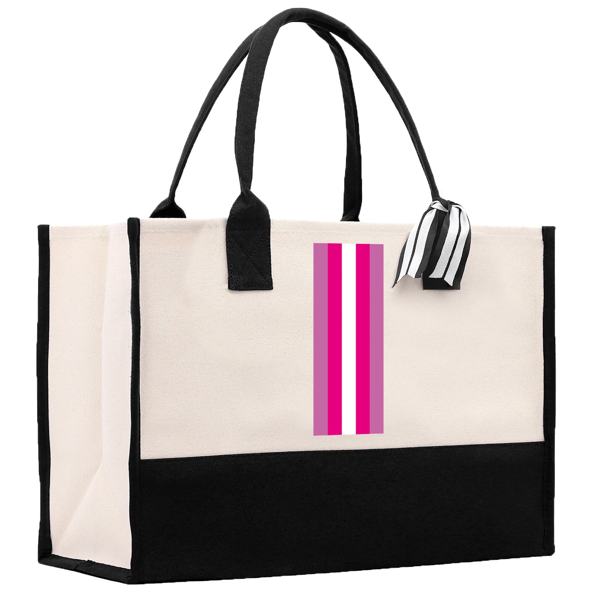 Personalized Monogrammed Canvas Tote Bag Striped Initials Custom Name Beach Bag Bridal Party Gifts Bride Gift Holiday Gift Bag - Aaria Tees Aaria Tees