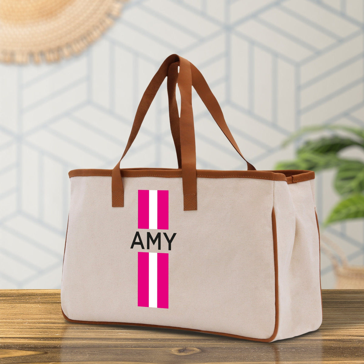 Personalized Monogrammed Canvas Tote Bag Striped Initials Custom Name Beach Bag Bridal Party Gifts Bride Gift Holiday Gift Bag - Aaria Tees