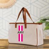 Personalized Monogrammed Canvas Tote Bag Striped Initials Custom Name Beach Bag Bridal Party Gifts Bride Gift Holiday Gift Bag - Aaria Tees Aaria Tees