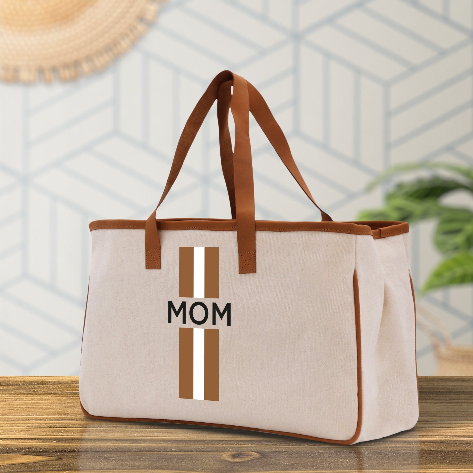 Personalized Monogrammed Canvas Tote Bag Striped Initials Custom Name Beach Bag Bridal Party Gifts Bride Gift Holiday Gift Bag - Aaria Tees Aaria Tees