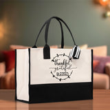 Thankful Grateful Blessed Cotton Canvas Tote Bag Thanksgiving Bag Autumn Fall Vibes Bag Motivational Bag Blessed Bag Fall Market Grocery Bag - Aaria Tees Aaria Tees
