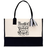Thankful Grateful Blessed Cotton Canvas Tote Bag Thanksgiving Bag Autumn Fall Vibes Bag Motivational Bag Blessed Bag Fall Market Grocery Bag - Aaria Tees Aaria Tees