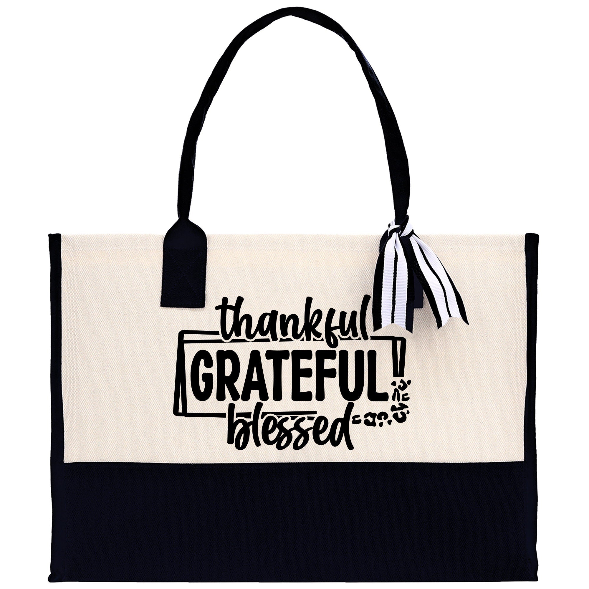 Thankful Grateful Blessed Cotton Canvas Tote Bag Thanksgiving Bag Autumn Fall Vibes Bag Motivational Bag Blessed Bag Fall Market Grocery Bag - Aaria Tees Aaria Tees