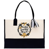 Thankful Grateful Blessed Cotton Canvas Tote Bag Thanksgiving Bag Autumn Fall Vibes Bag Motivational Bag Blessed Bag Fall Market Grocery Bag - Aaria Tees Aaria Tees