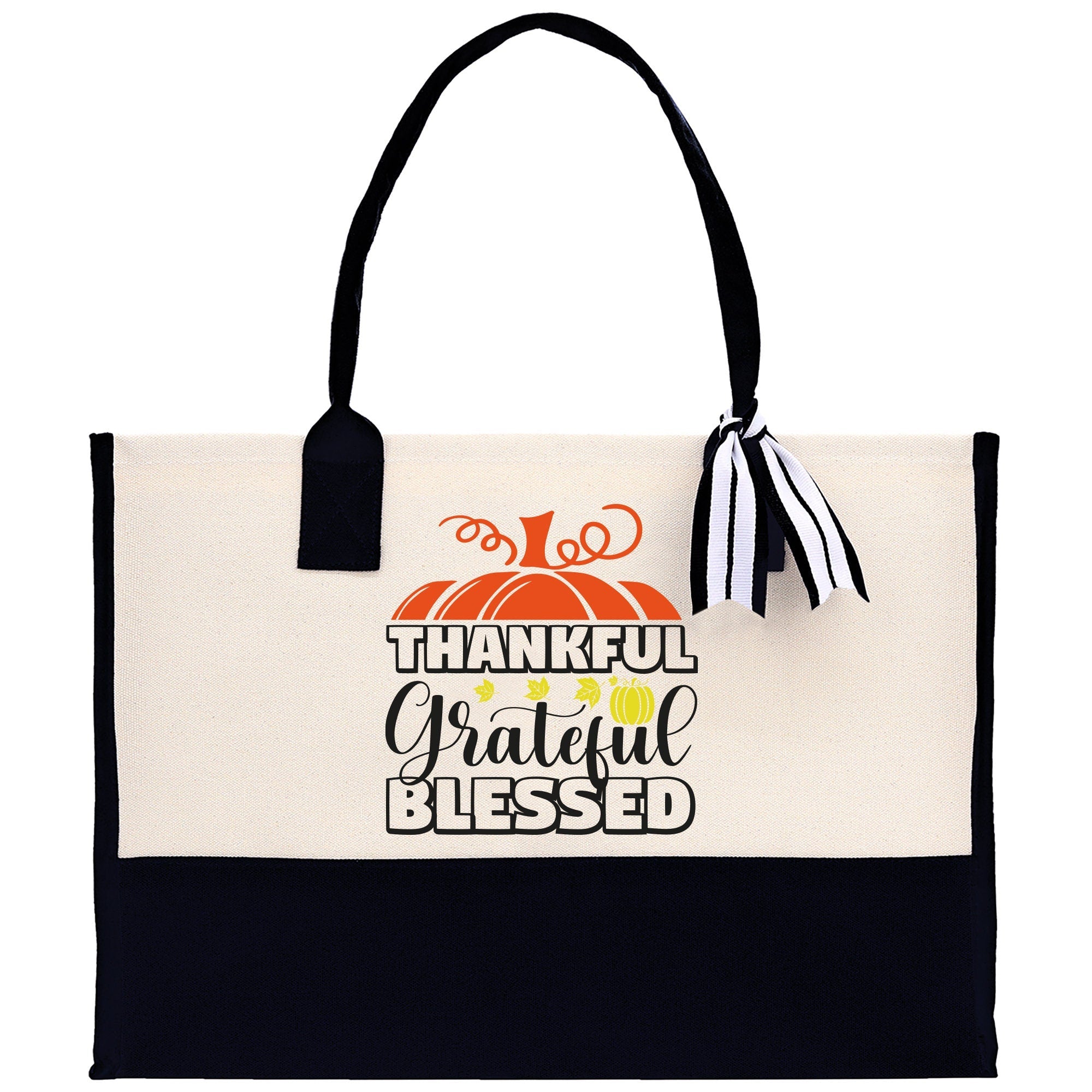 Thankful Grateful Blessed Cotton Canvas Tote Bag Thanksgiving Bag Autumn Fall Vibes Bag Motivational Bag Blessed Bag Fall Market Grocery Bag - Aaria Tees Aaria Tees