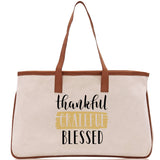 Thankful Grateful Blessed Cotton Canvas Tote Bag Thanksgiving Bag Autumn Fall Vibes Bag Motivational Bag Blessed Bag Fall Market Grocery Bag - Aaria Tees Aaria Tees