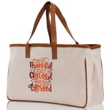 Thankful Grateful Blessed Cotton Canvas Tote Bag Thanksgiving Bag Autumn Fall Vibes Bag Motivational Bag Blessed Bag Fall Market Grocery Bag - Aaria Tees Aaria Tees