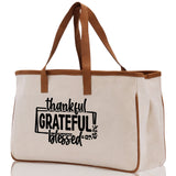 Thankful Grateful Blessed Cotton Canvas Tote Bag Thanksgiving Bag Autumn Fall Vibes Bag Motivational Bag Blessed Bag Fall Market Grocery Bag - Aaria Tees Aaria Tees