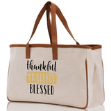 Thankful Grateful Blessed Cotton Canvas Tote Bag Thanksgiving Bag Autumn Fall Vibes Bag Motivational Bag Blessed Bag Fall Market Grocery Bag - Aaria Tees Aaria Tees