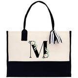 Floral Monogram Cotton Canvas Tote Bag Personalized Bridesmaid Gift Bag Wedding Birthday Gift Custom Name Tote Maid of Honor Wedding Gift - Aaria Tees Aaria Tees