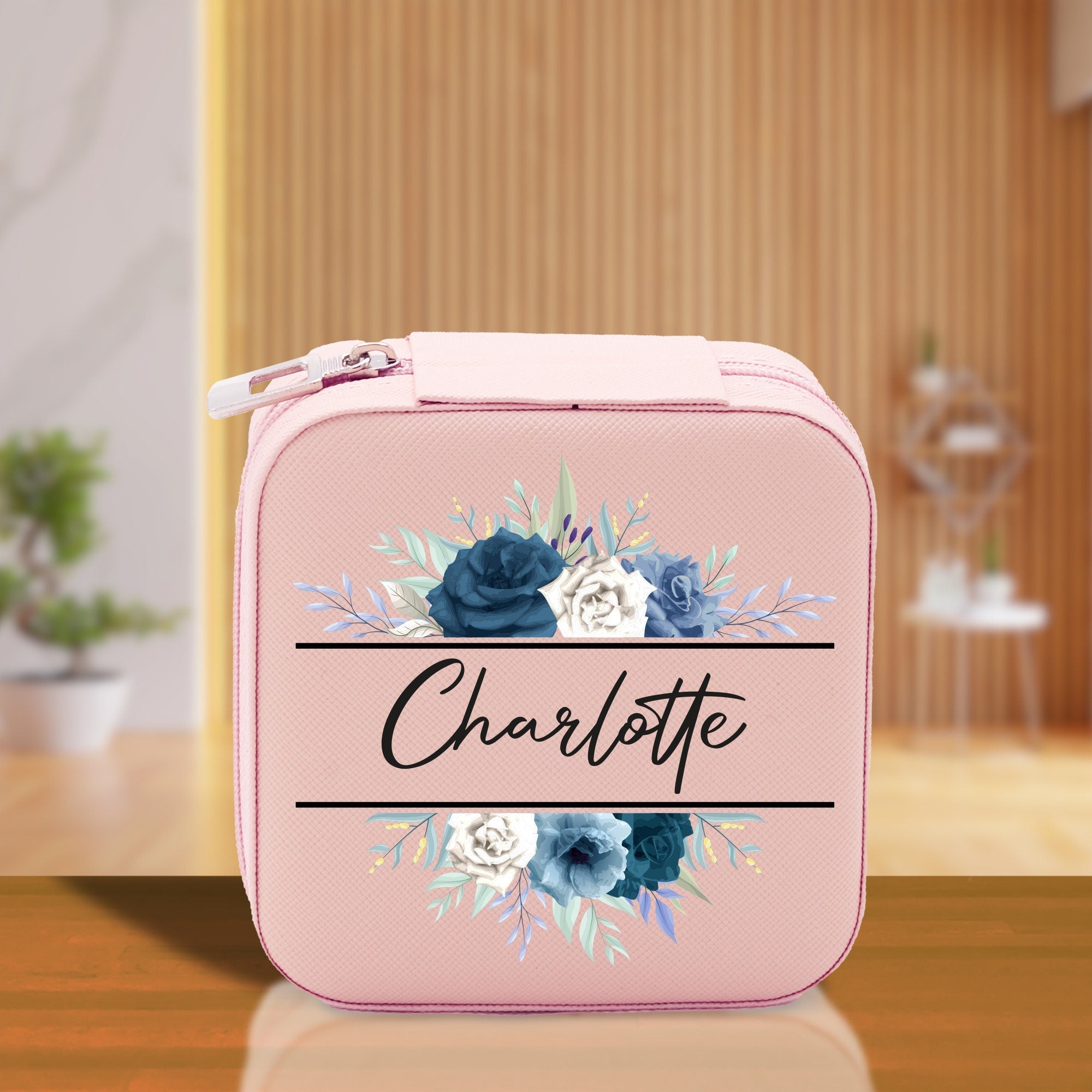 Floral Frame Custom Name Cotton Canvas Tote Bag Personalized Bridesmaid Gift Bag Wedding Birthday Gift Custom Name Tote Maid of Honor Gift - Aaria Tees Aaria Tees