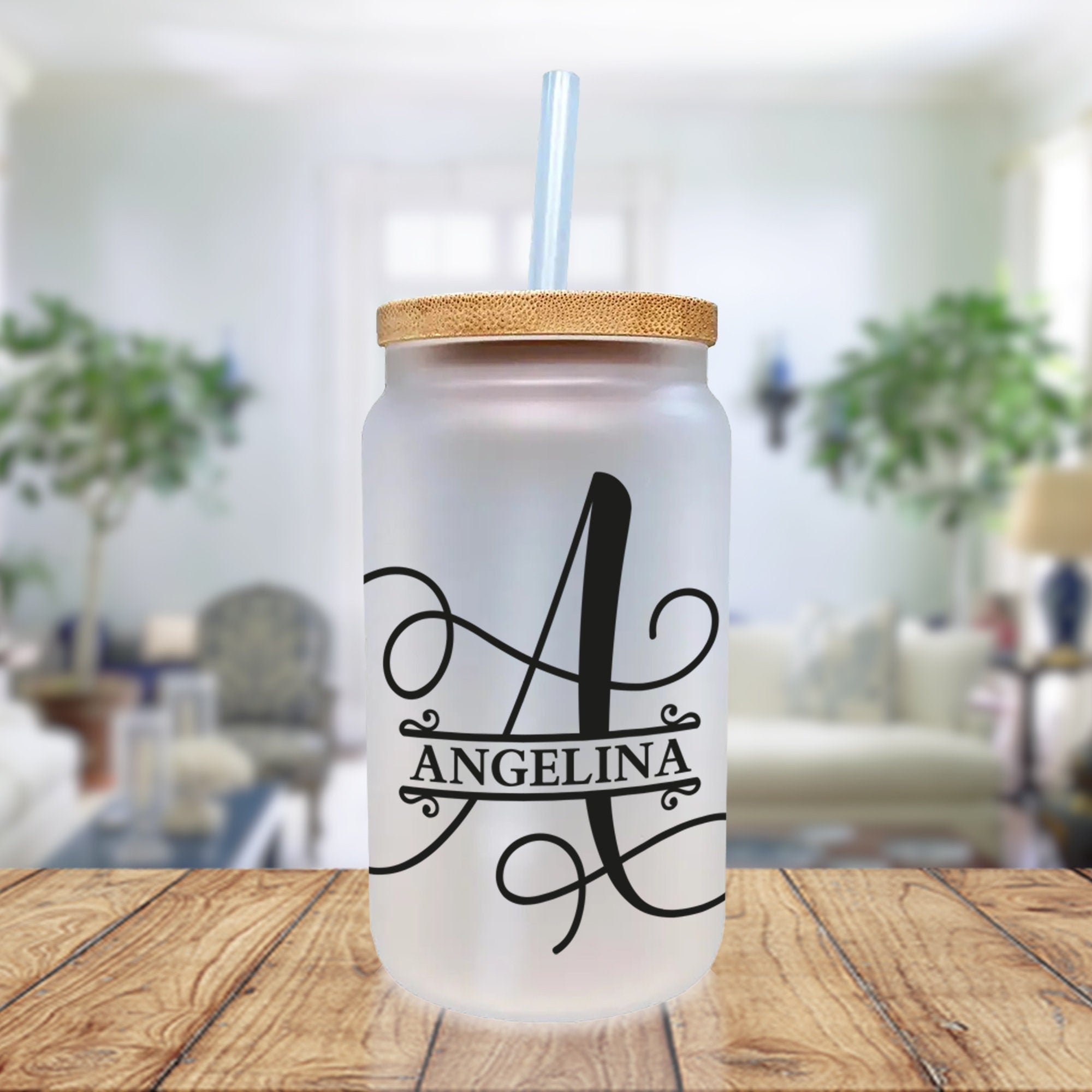 Split Initial and Name Custom Cotton Canvas Tote Bag Personalized Initial Tote Birthday Gift Wedding Gift Jewelry Box Frosted Can Glass Set - Aaria Tees Aaria Tees