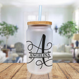 Split Initial and Name Custom Cotton Canvas Tote Bag Personalized Initial Tote Birthday Gift Wedding Gift Jewelry Box Frosted Can Glass Set - Aaria Tees Aaria Tees