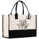 Split Initial and Name Custom Cotton Canvas Tote Bag Personalized Initial Tote Birthday Gift Wedding Gift Jewelry Box Frosted Can Glass Set - Aaria Tees Aaria Tees