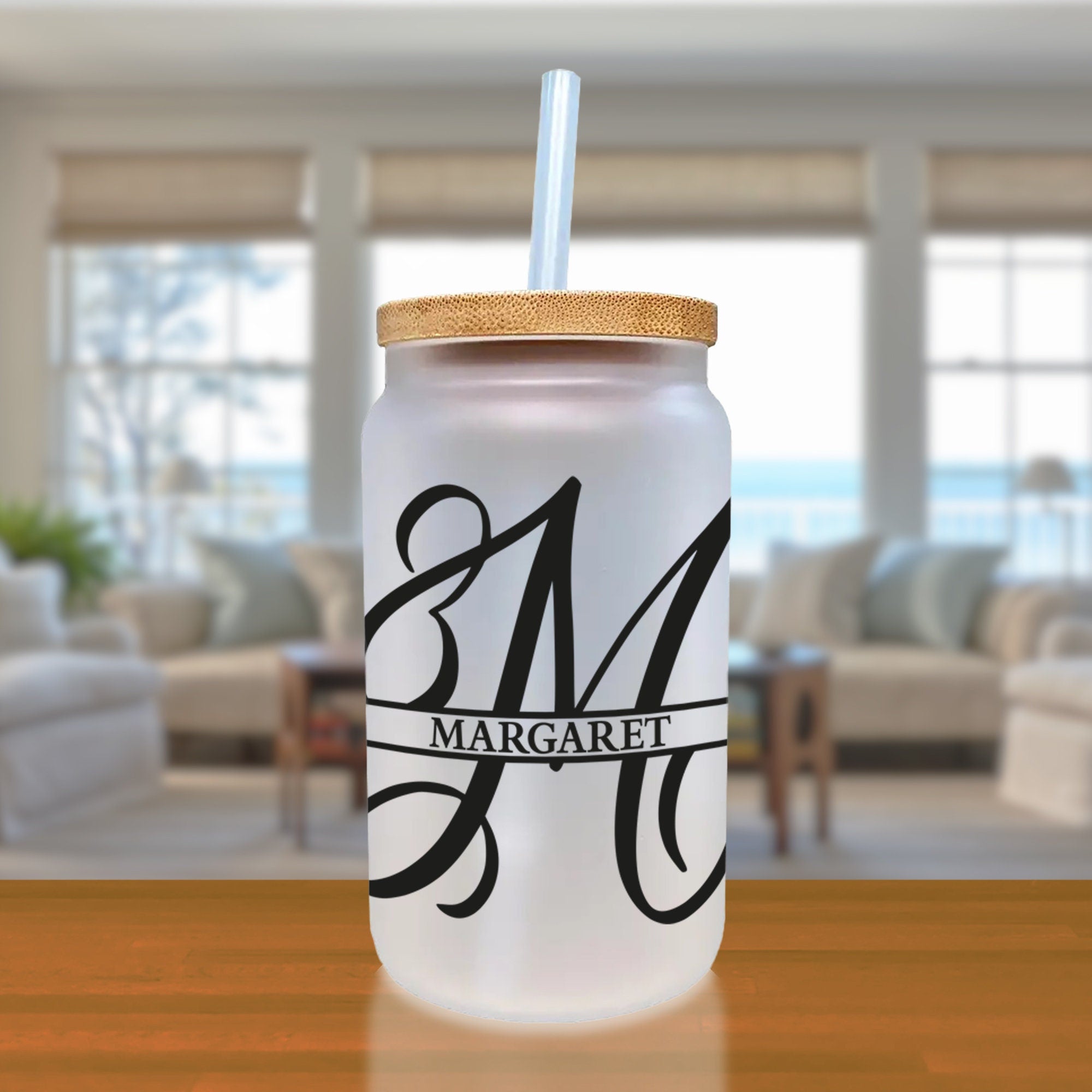 Split Initial and Name Custom Cotton Canvas Tote Bag Personalized Initial Tote Birthday Gift Wedding Gift Jewelry Box Frosted Can Glass Set - Aaria Tees Aaria Tees