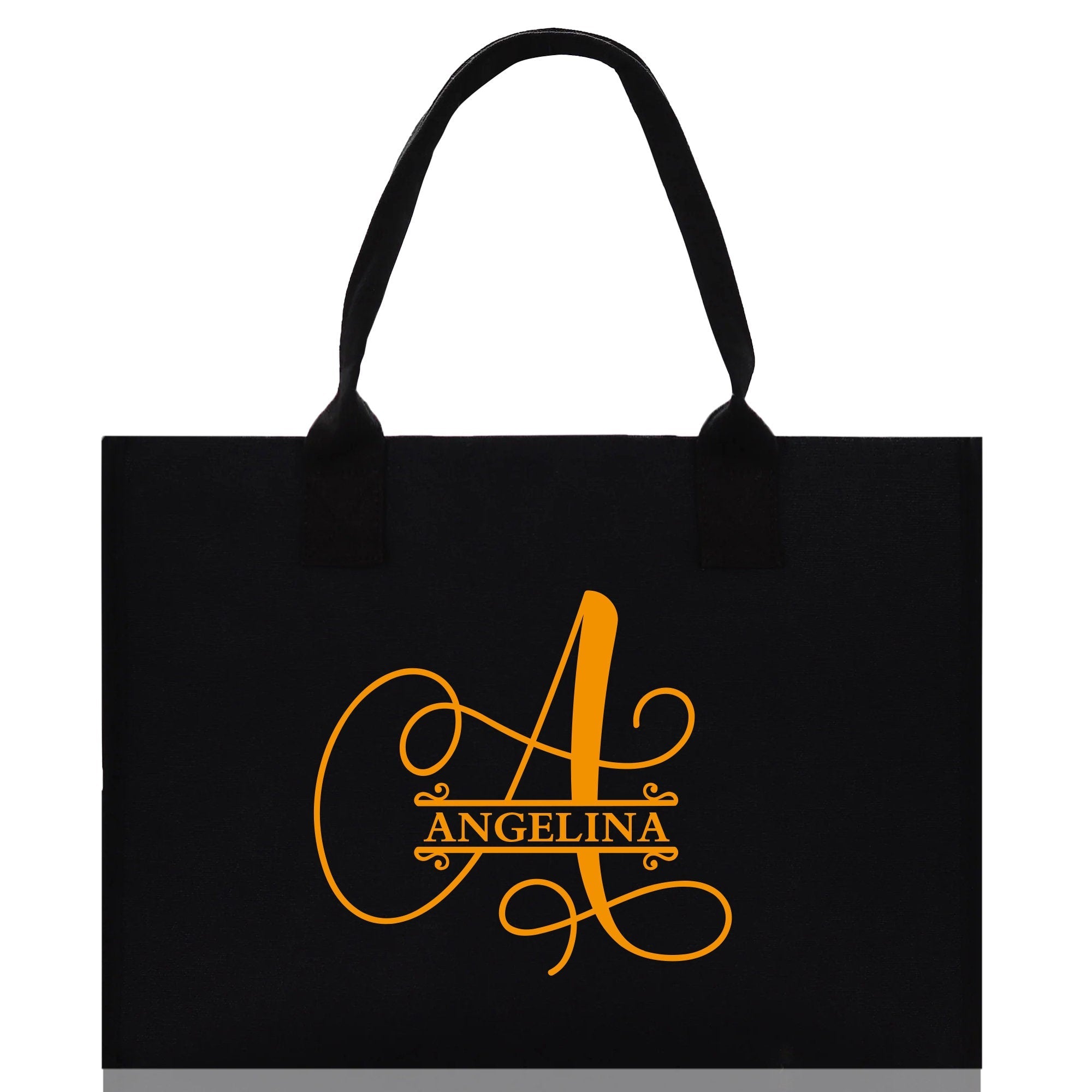 Split Initial and Name Custom Cotton Canvas Tote Bag Personalized Initial Tote Birthday Gift Wedding Gift Jewelry Box Frosted Can Glass Set - Aaria Tees Aaria Tees