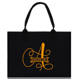 Split Initial and Name Custom Cotton Canvas Tote Bag Personalized Initial Tote Birthday Gift Wedding Gift Jewelry Box Frosted Can Glass Set - Aaria Tees Aaria Tees
