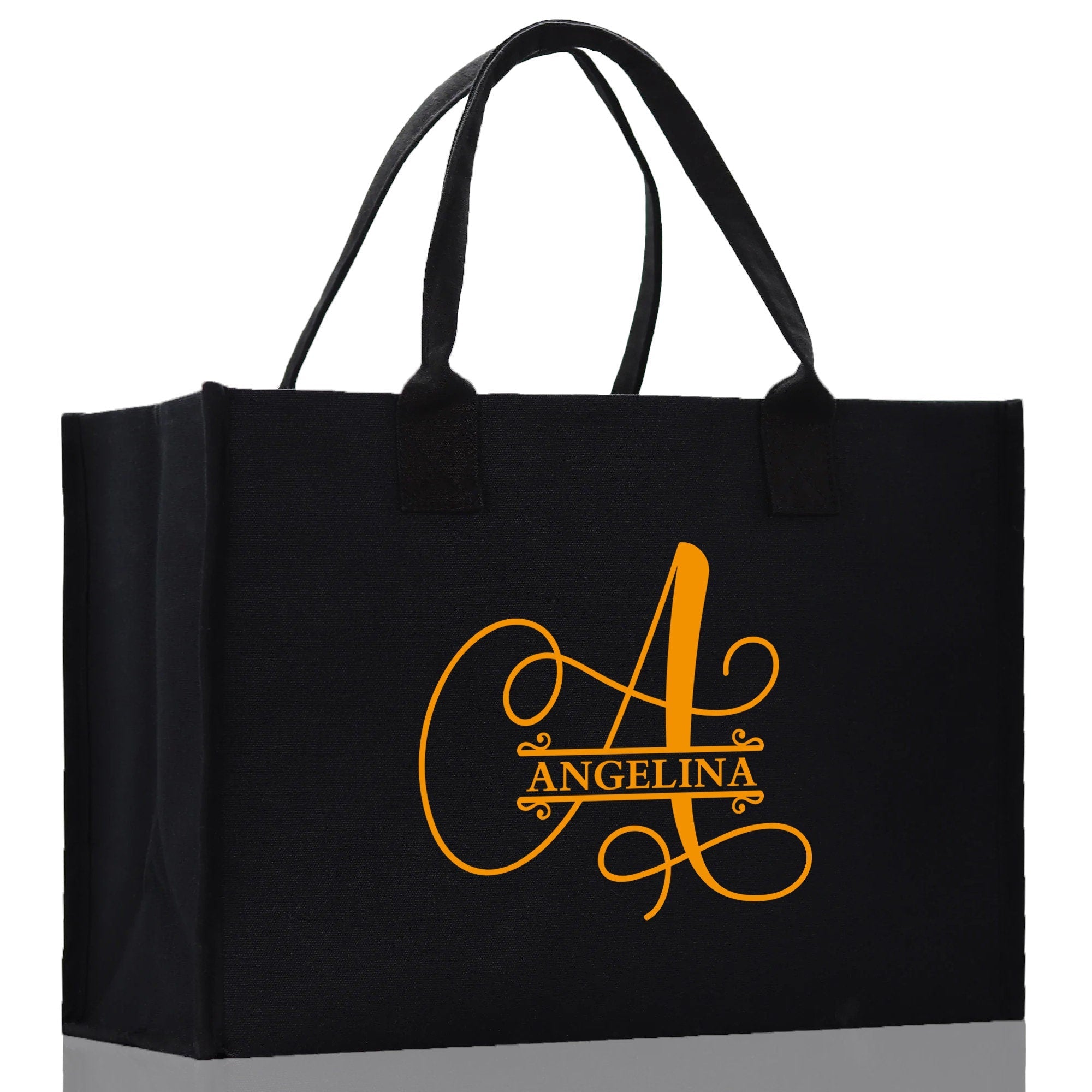 Split Initial and Name Custom Cotton Canvas Tote Bag Personalized Initial Tote Birthday Gift Wedding Gift Jewelry Box Frosted Can Glass Set - Aaria Tees Aaria Tees
