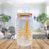 Split Initial and Name Custom Cotton Canvas Tote Bag Personalized Initial Tote Birthday Gift Wedding Gift Jewelry Box Frosted Can Glass Set - Aaria Tees Aaria Tees