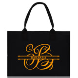 Split Initial and Name Custom Cotton Canvas Tote Bag Personalized Initial Tote Birthday Gift Wedding Gift Jewelry Box Frosted Can Glass Set - Aaria Tees Aaria Tees