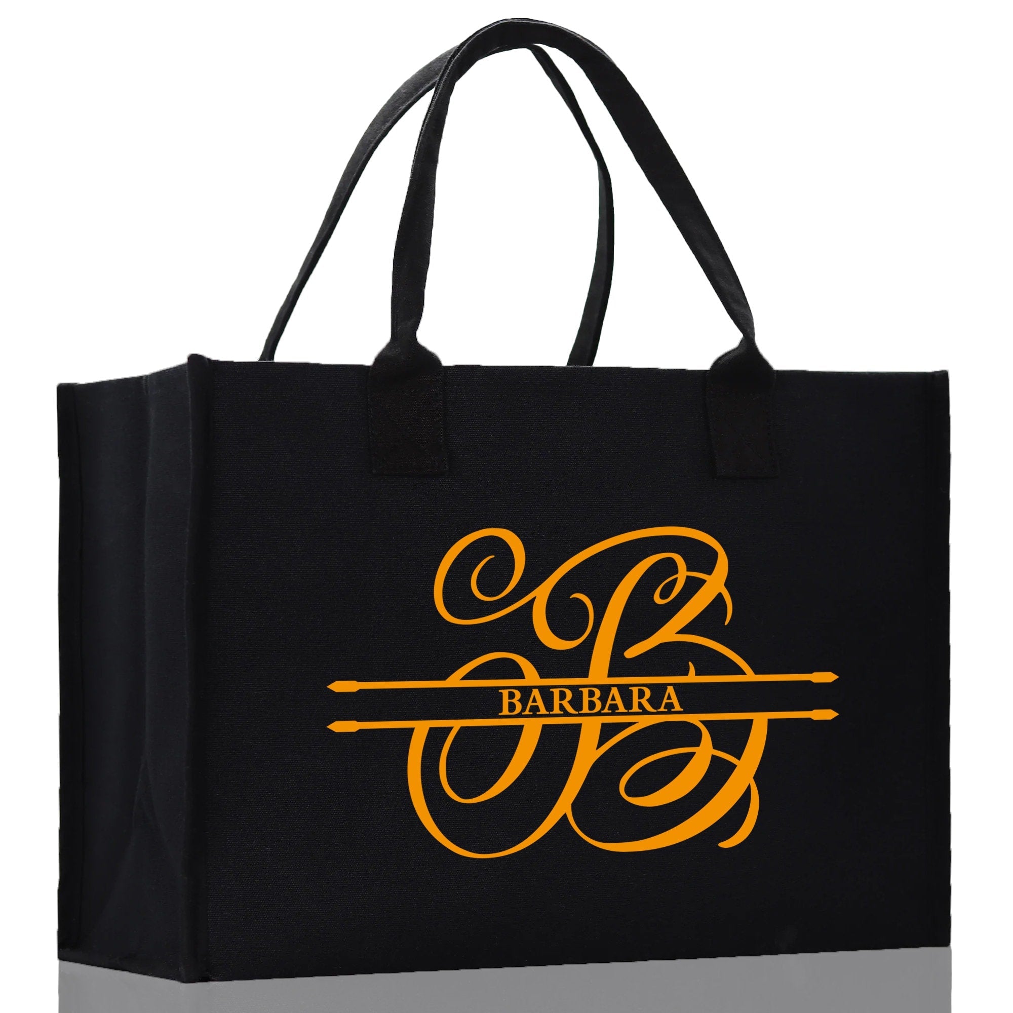 Split Initial and Name Custom Cotton Canvas Tote Bag Personalized Initial Tote Birthday Gift Wedding Gift Jewelry Box Frosted Can Glass Set - Aaria Tees Aaria Tees