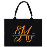 Split Initial and Name Custom Cotton Canvas Tote Bag Personalized Initial Tote Birthday Gift Wedding Gift Jewelry Box Frosted Can Glass Set - Aaria Tees Aaria Tees