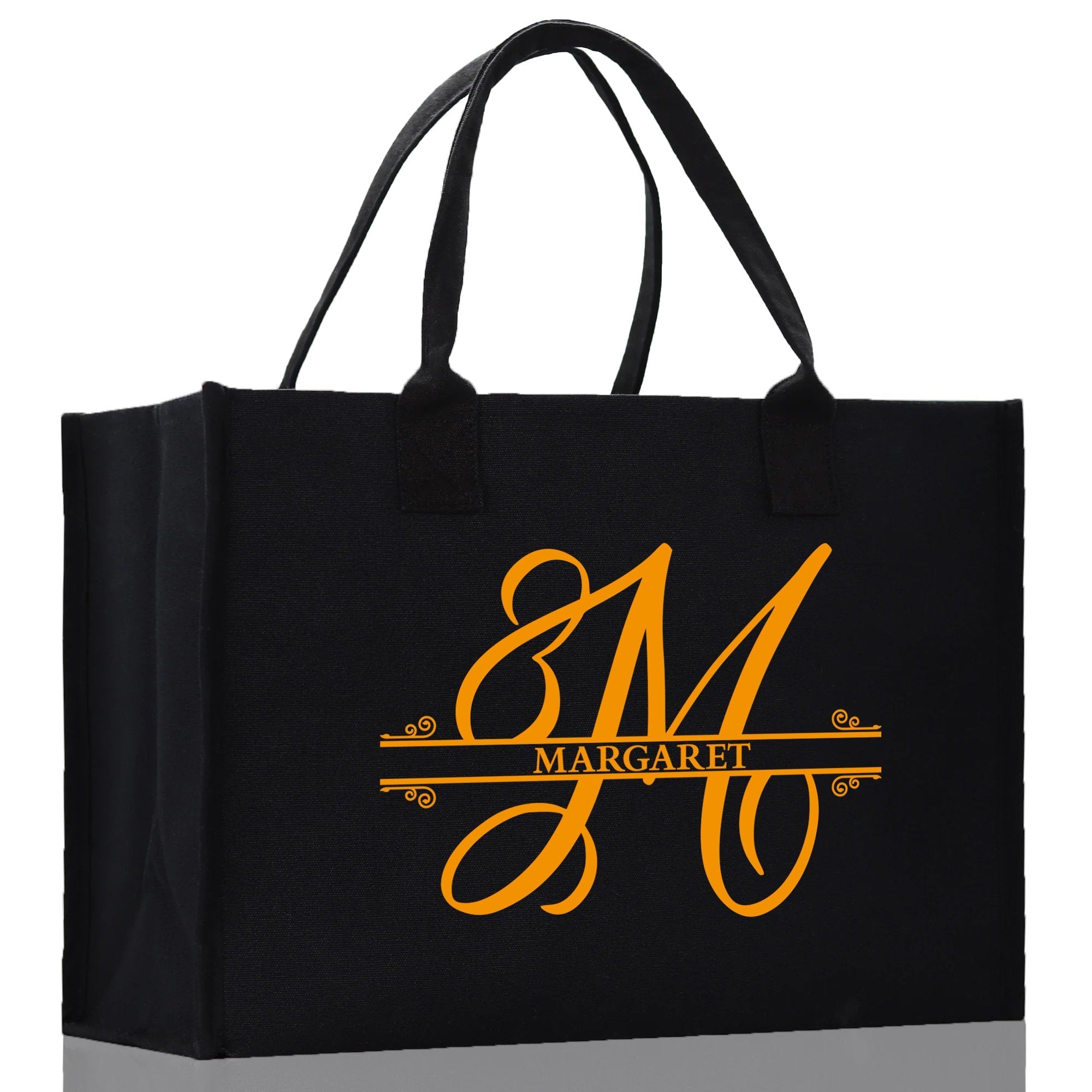 Split Initial and Name Custom Cotton Canvas Tote Bag Personalized Initial Tote Birthday Gift Wedding Gift Jewelry Box Frosted Can Glass Set - Aaria Tees Aaria Tees